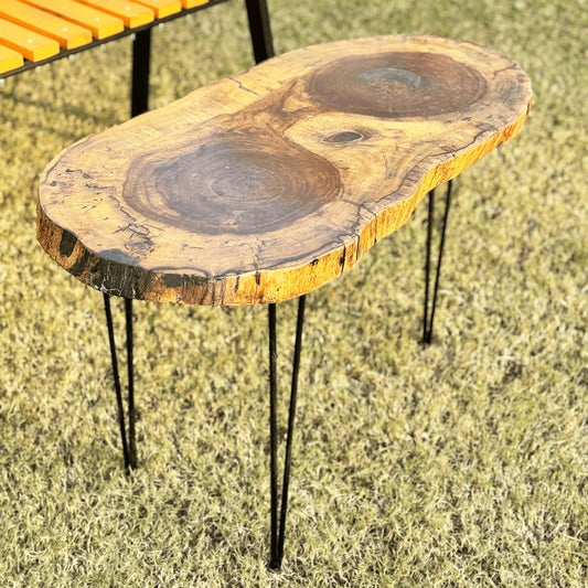 live edge wooden coffee table elliptical shape