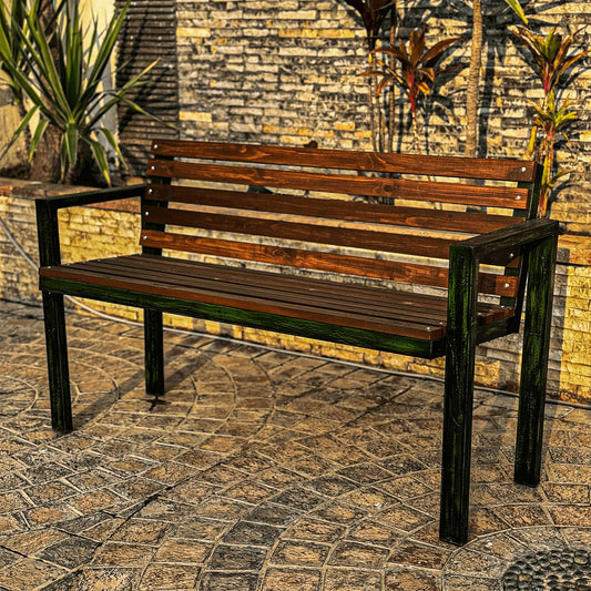steel and wooden garden bench square shaped